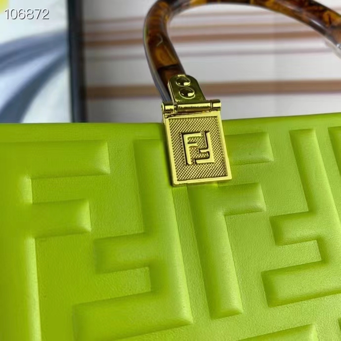 Fendi Women FF Sunshine Medium Acid Green Leather Shopper