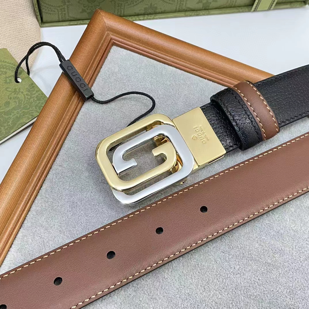 G*u*i gg unisex belt squared interlocking g buckle black leather 30 mm width