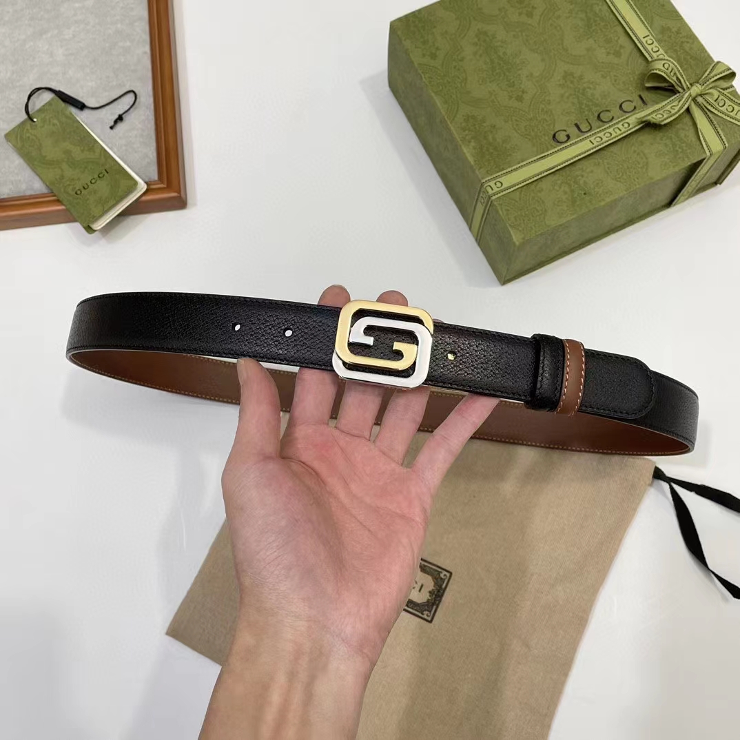 G*u*i gg unisex belt squared interlocking g buckle black leather 30 mm width