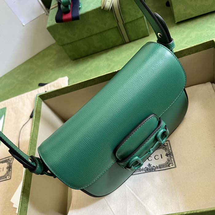 G*u*i gg women horsebit 1955 small shoulder bag green leather horsebit detail
