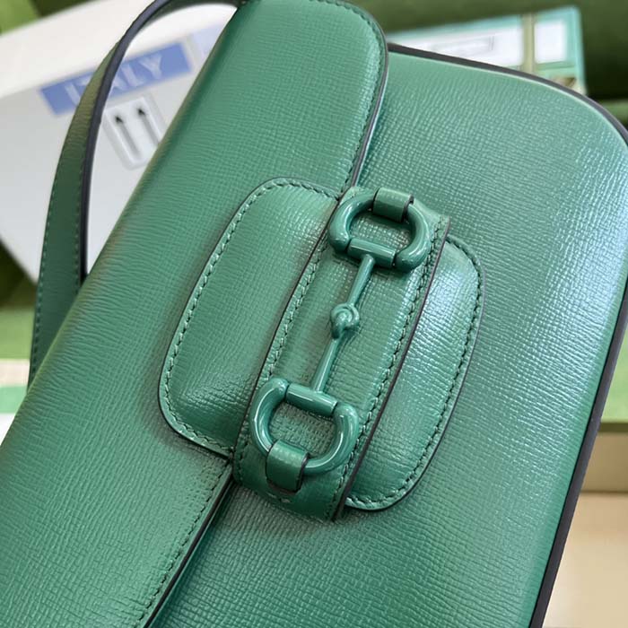 G*u*i gg women horsebit 1955 small shoulder bag green leather horsebit detail