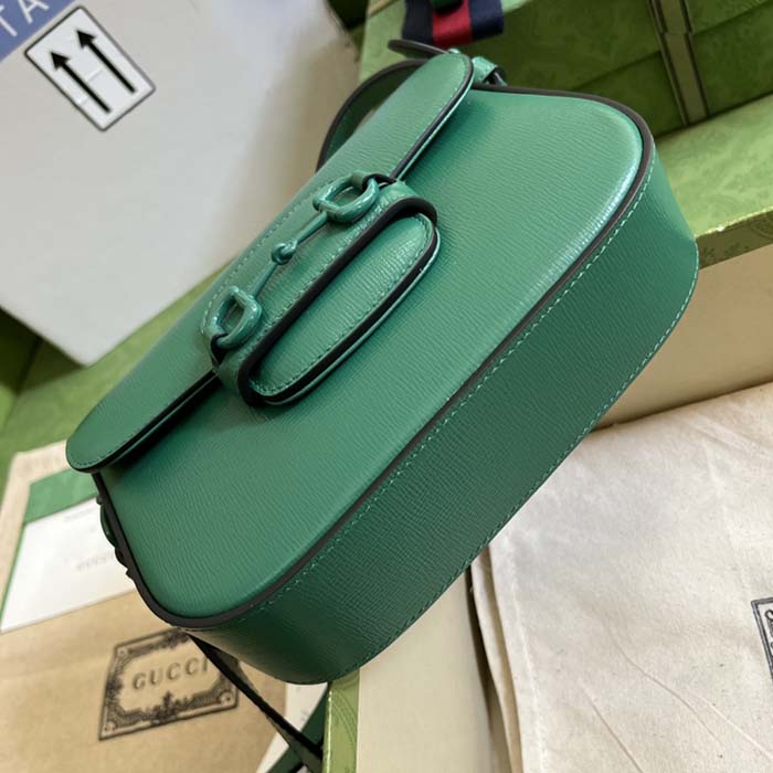 G*u*i gg women horsebit 1955 small shoulder bag green leather horsebit detail