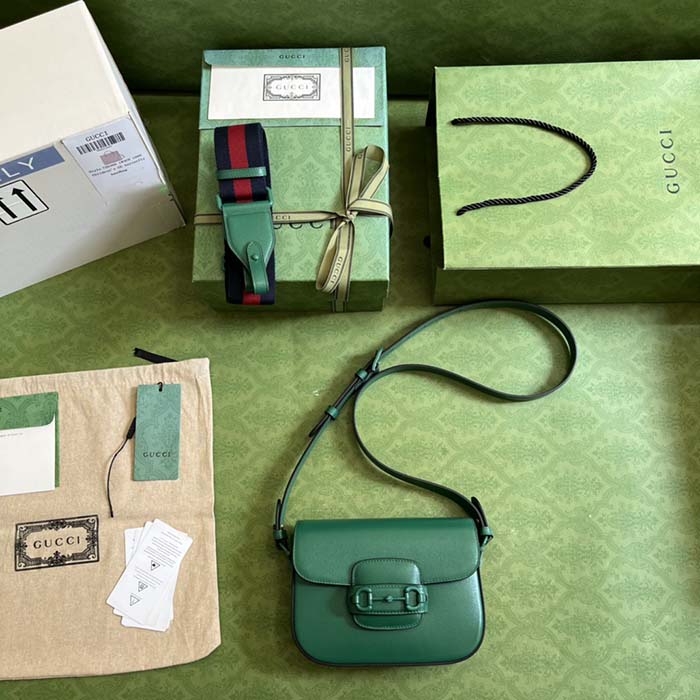 G*u*i gg women horsebit 1955 small shoulder bag green leather horsebit detail