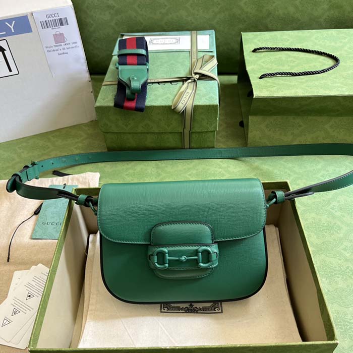 G*u*i gg women horsebit 1955 small shoulder bag green leather horsebit detail
