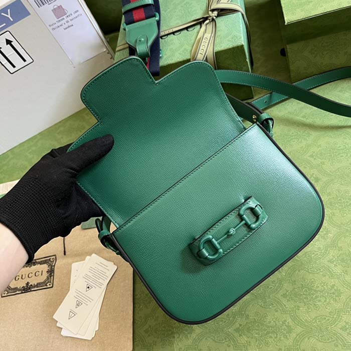 G*u*i gg women horsebit 1955 small shoulder bag green leather horsebit detail