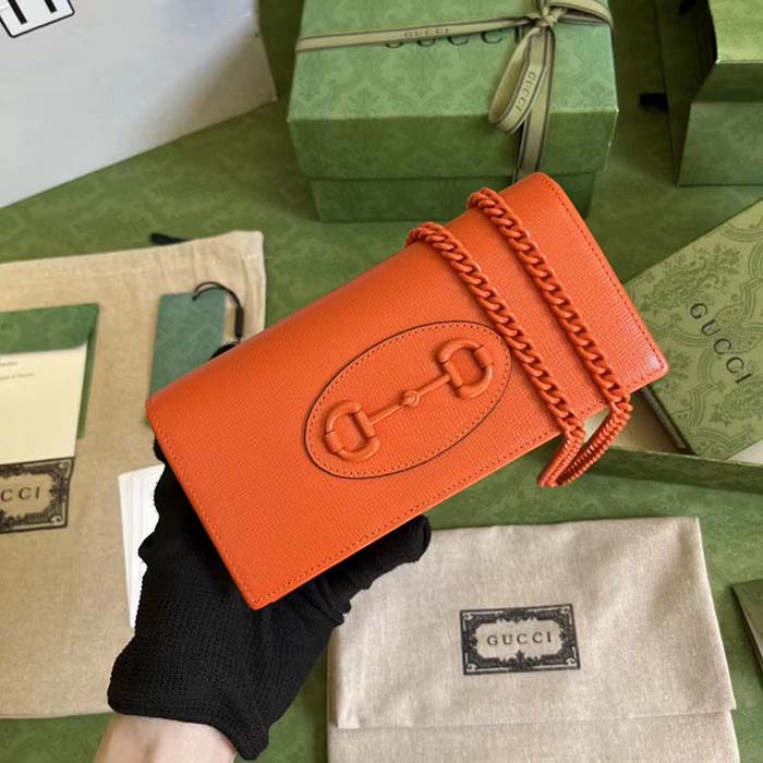 G*u*i gg women horsebit 1955 wallet chain orange leather orange brass hardware