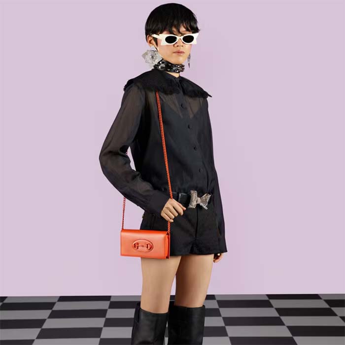 G*u*i gg women horsebit 1955 wallet chain orange leather orange brass hardware
