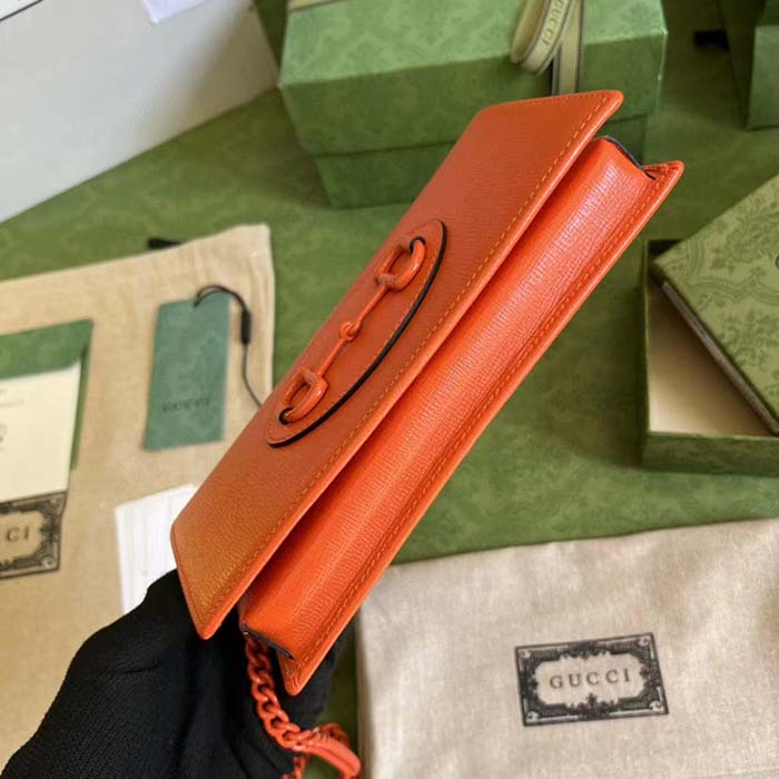 G*u*i gg women horsebit 1955 wallet chain orange leather orange brass hardware