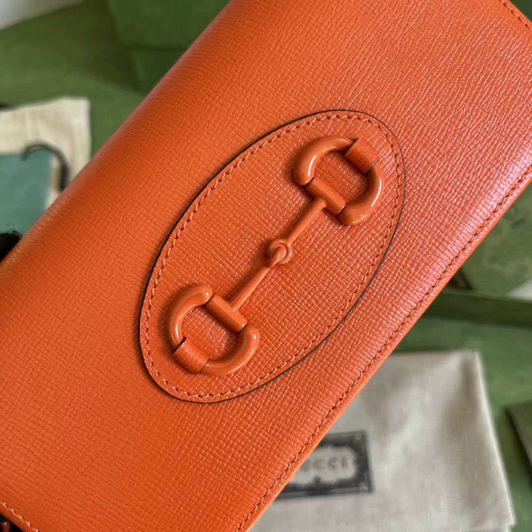 G*u*i gg women horsebit 1955 wallet chain orange leather orange brass hardware