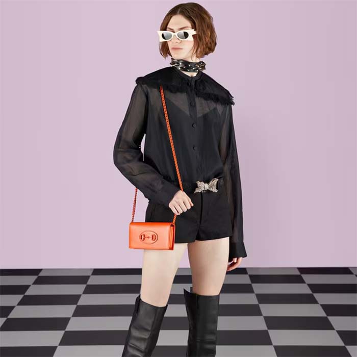 G*u*i gg women horsebit 1955 wallet chain orange leather orange brass hardware
