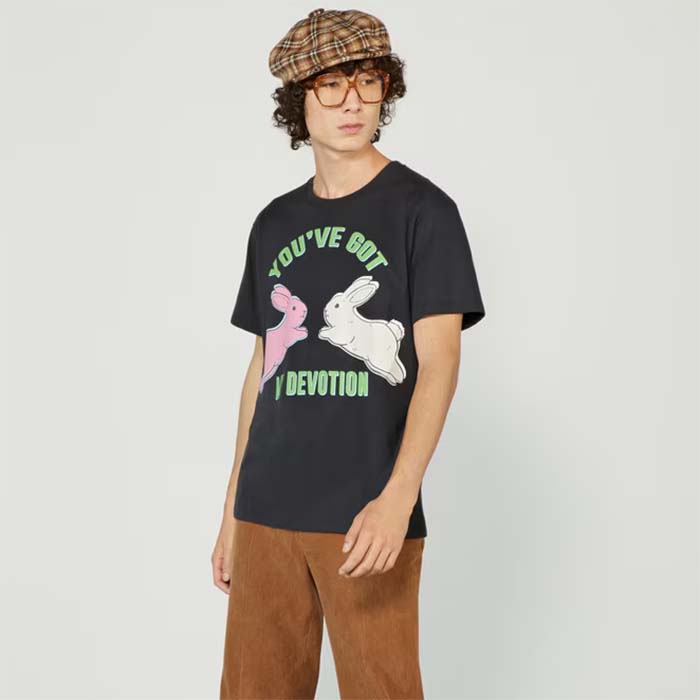 G*u*i men gg ha ha ha bunny t-shirt black medium cotton jersey crewneck
