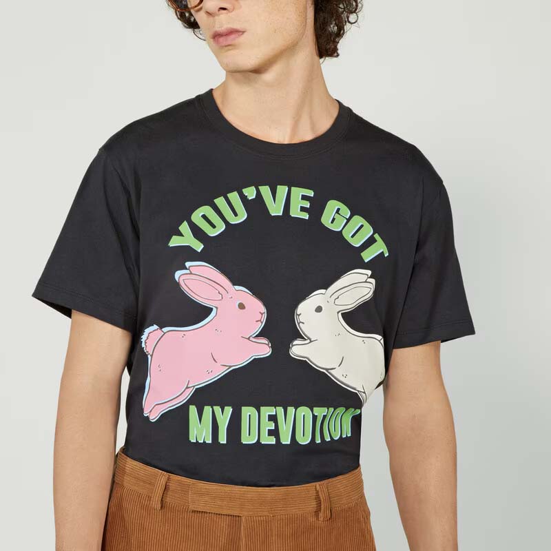 G*u*i men gg ha ha ha bunny t-shirt black medium cotton jersey crewneck