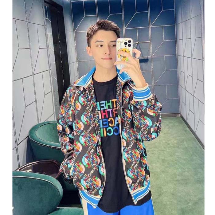G*u*i men gg the north face x G*u*i zip jacket logo print black technical jersey