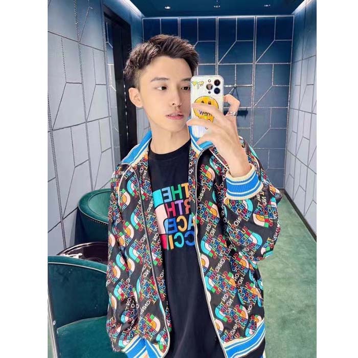 G*u*i men gg the north face x G*u*i zip jacket logo print black technical jersey