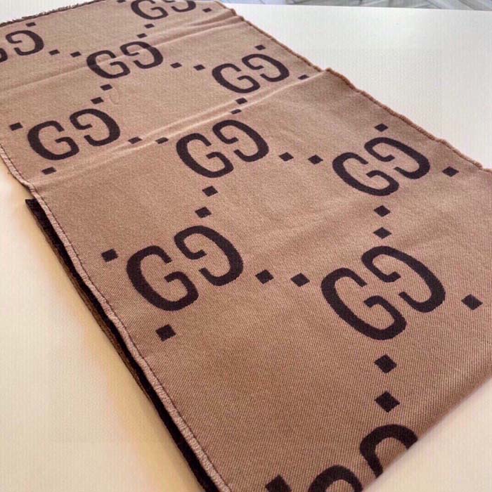 G*u*i unisex gg jacquard wool silk scarf brown beige gg jacquard wool silk