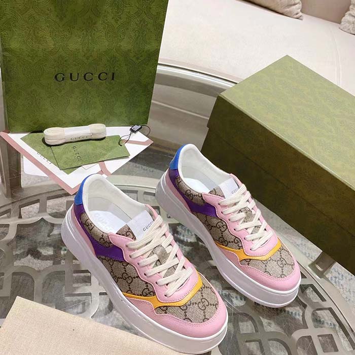 G*u*i unisex gg sneaker beige ebony gg supreme canvas mid heel 5.6 cm heel