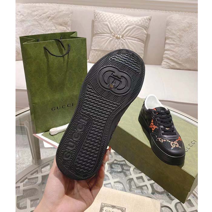 G*u*i unisex gg sneaker black leather multicolor gg fabric mid heel 5.6 cm heel