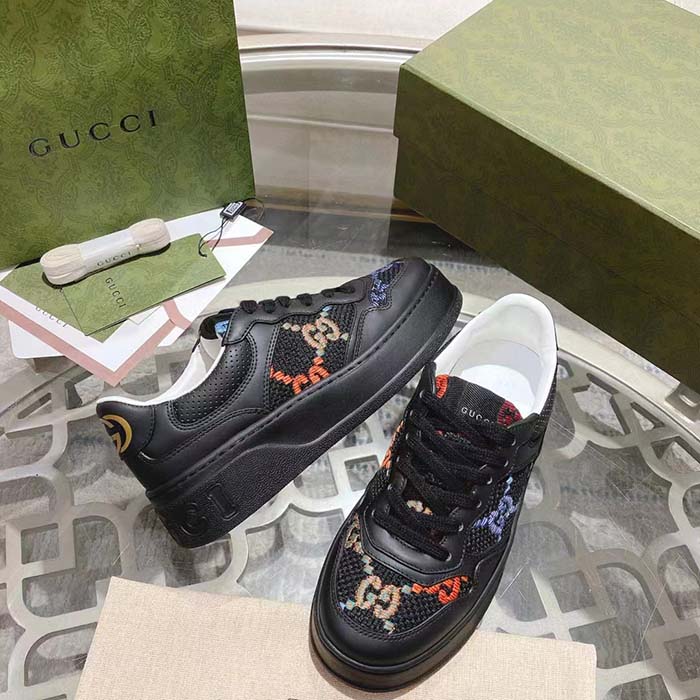G*u*i unisex gg sneaker black leather multicolor gg fabric mid heel 5.6 cm heel