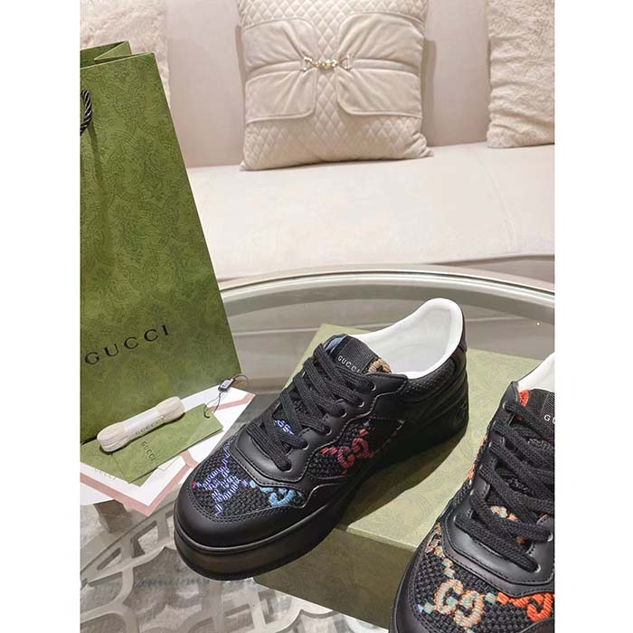 G*u*i unisex gg sneaker black leather multicolor gg fabric mid heel 5.6 cm heel