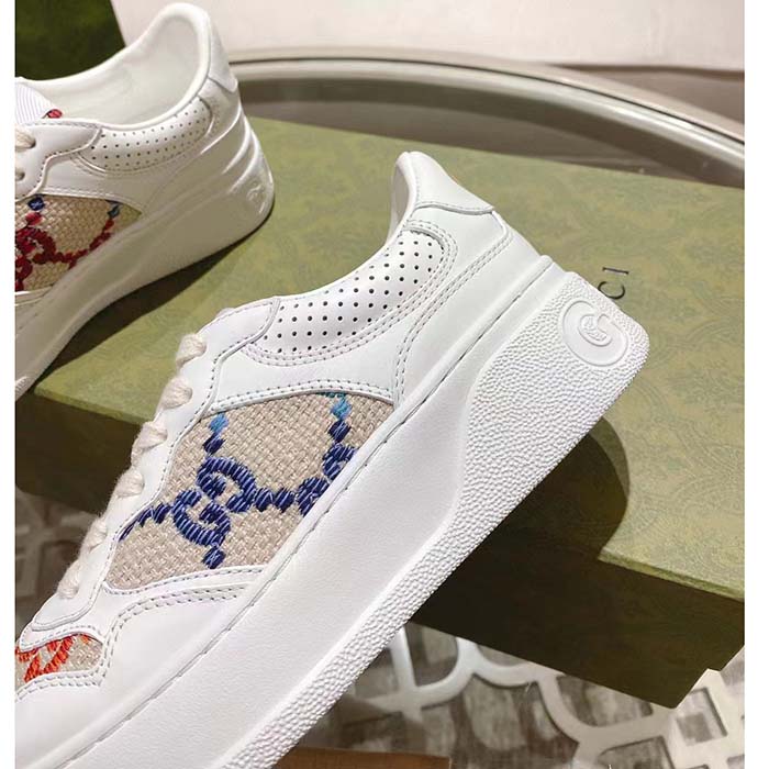 G*u*i unisex gg sneaker white leather mid heel interlocking g 5.6 cm heel