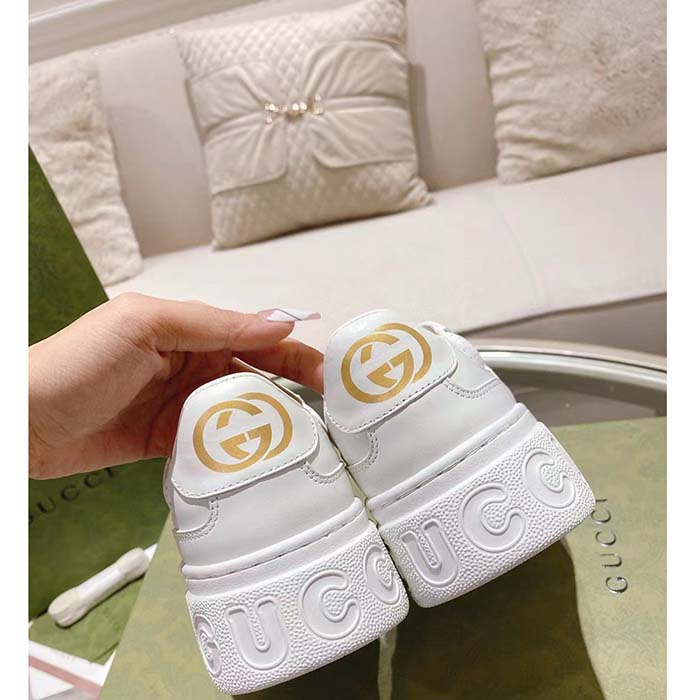 G*u*i unisex gg sneaker white leather mid heel interlocking g 5.6 cm heel