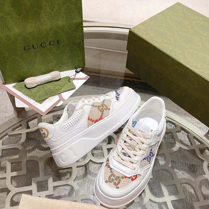 G*u*i unisex gg sneaker white leather mid heel interlocking g 5.6 cm heel