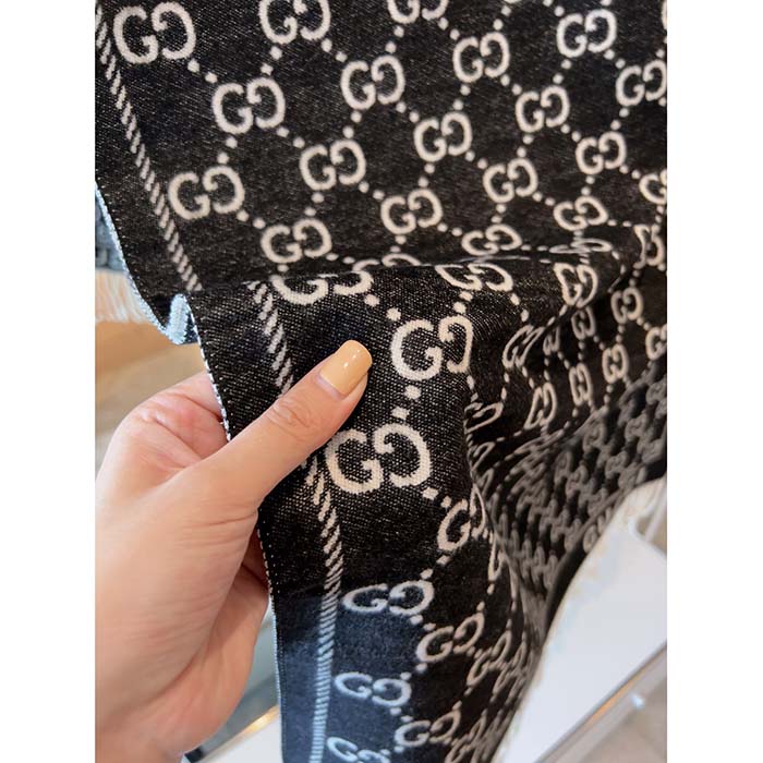 G*u*i unisex gg wool scarf ivory mini gg black tassel detail