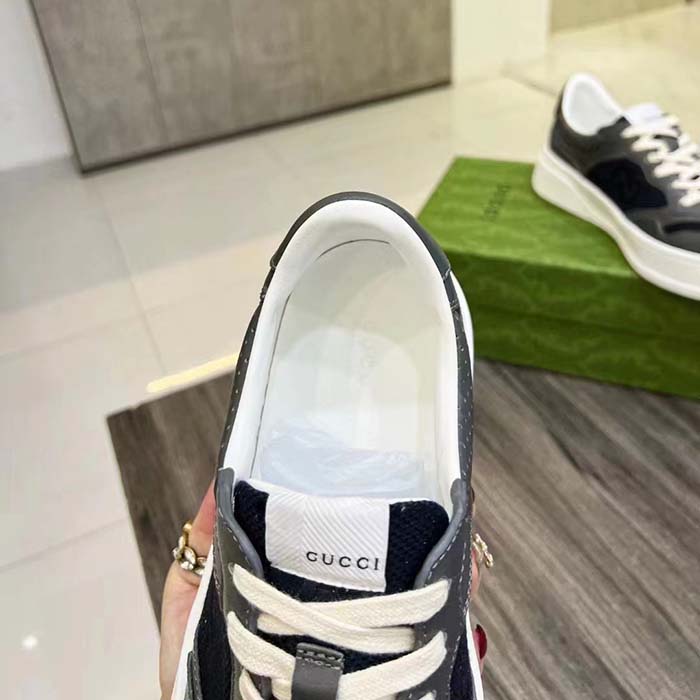 G*u*i unisex lace-up sneaker grey leather blue black gg canvas mid 5.6 cm heel