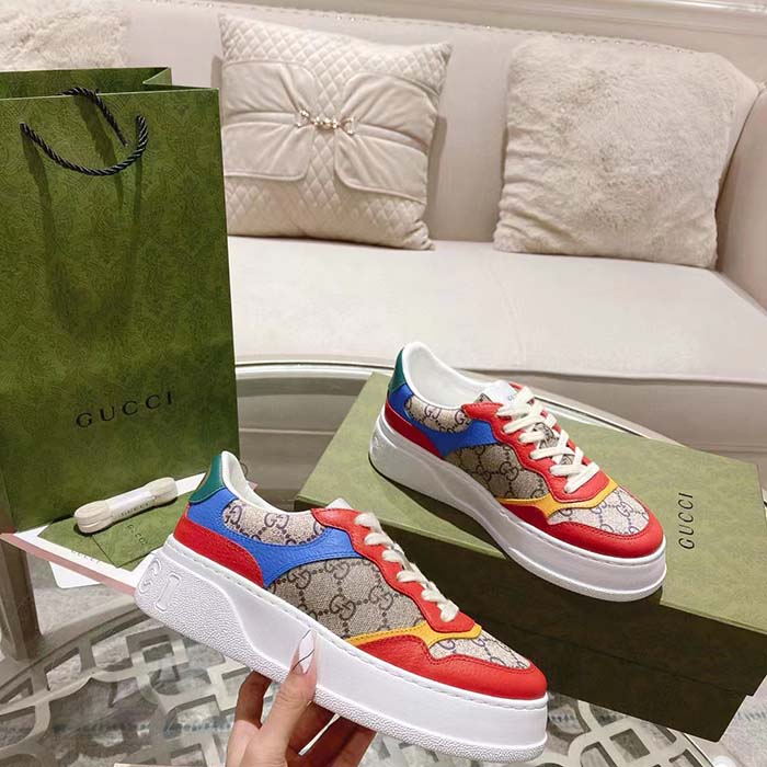 G*u*i unisex sneaker beige blue gg supreme canvas interlocking g 5.6 cm heel