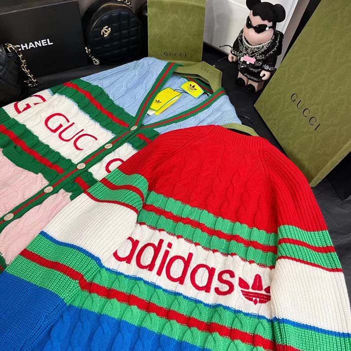G*u*i men gg adidas x G*u*i wool sweater blue orange cable stitch crewneck