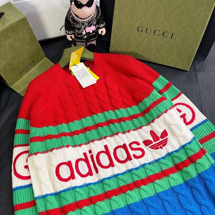 G*u*i men gg adidas x G*u*i wool sweater blue orange cable stitch crewneck