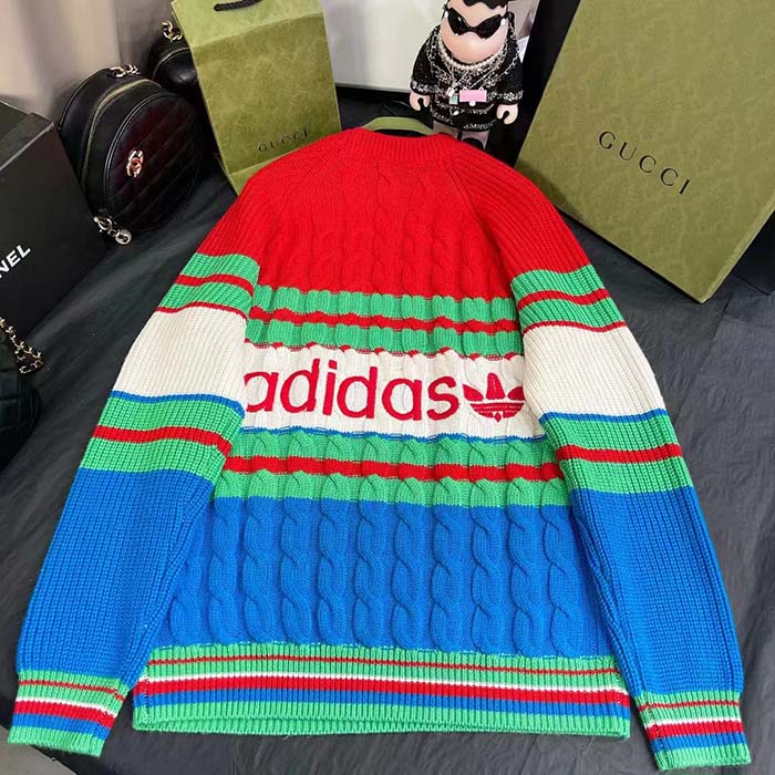 G*u*i men gg adidas x G*u*i wool sweater blue orange cable stitch crewneck