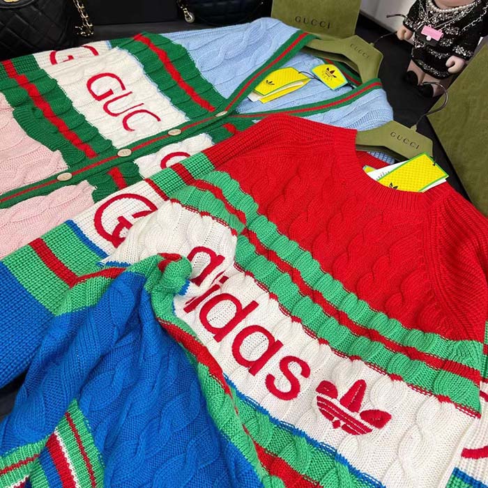 G*u*i men gg adidas x G*u*i wool sweater blue orange cable stitch crewneck