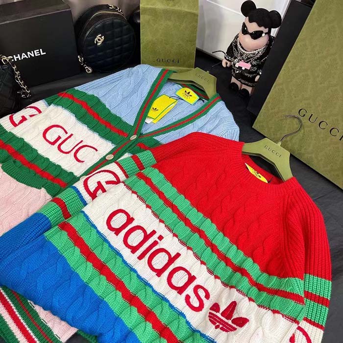 G*u*i men gg adidas x G*u*i wool sweater blue orange cable stitch crewneck