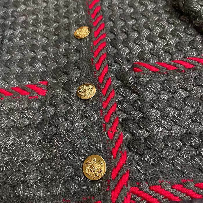 G*u*i women gg cable knit wool jacket dark green collarless wool cotton