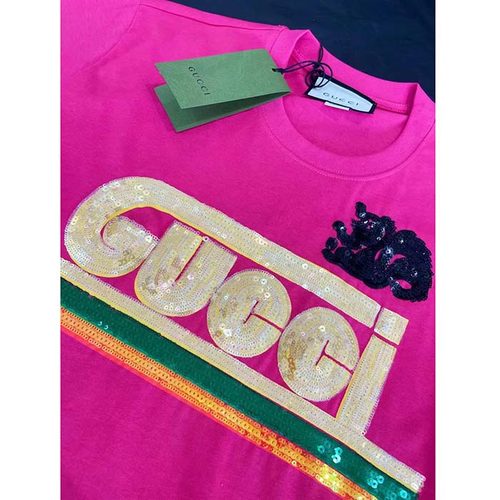 G*u*i men gg cotton t-shirt skunk embroidery fuchsia jersey crewneck short sleeves