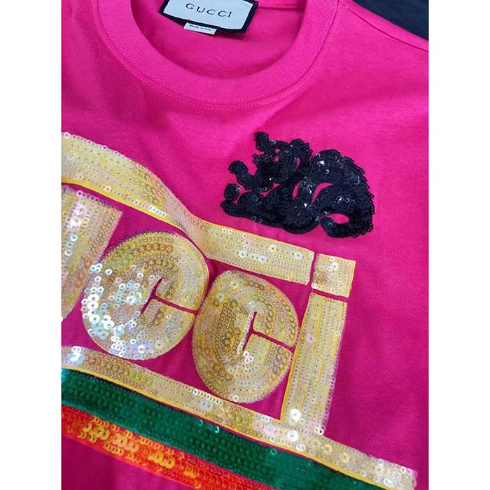 G*u*i men gg cotton t-shirt skunk embroidery fuchsia jersey crewneck short sleeves