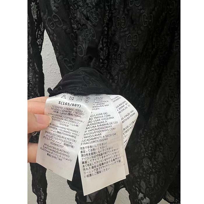 G*u*i women gg embroidered tulle t-shirt black long sleeve fitted cotton