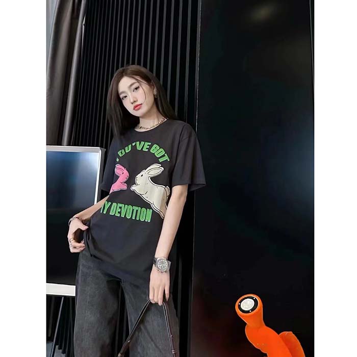 G*u*i women gg ha ha ha bunny t-shirt black medium cotton jersey crewneck