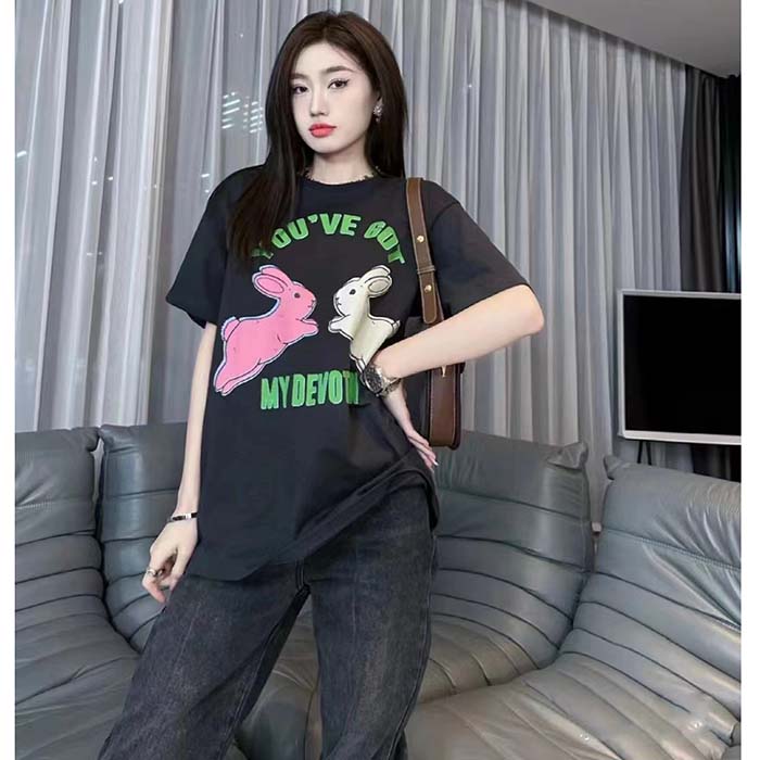 G*u*i women gg ha ha ha bunny t-shirt black medium cotton jersey crewneck