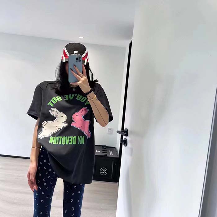 G*u*i women gg ha ha ha bunny t-shirt black medium cotton jersey crewneck