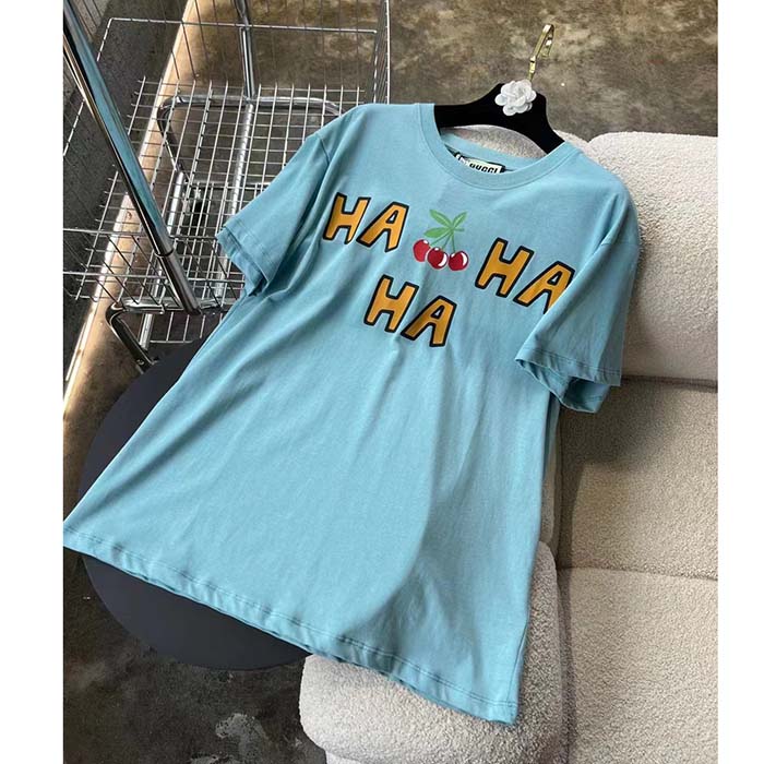 G*u*i men gg ha ha ha cherry t-shirt light blue medium cotton jersey crewneck