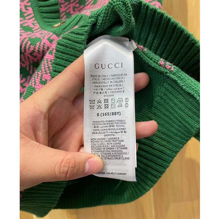 G*u*i women gg ha ha ha square g vest green pink wool jacquard v-neck sleeveless