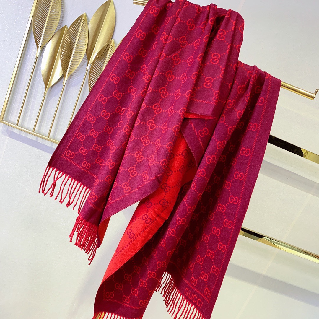G*u*i women gg jacquard pattern knitted scarf magenta bordeaux gg wool
