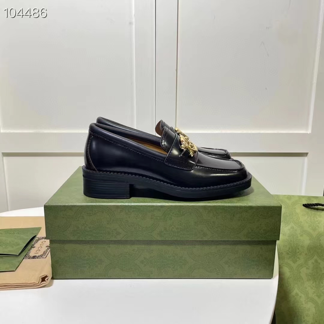 G*u*i women gg loafer interlocking g shiny black leather low 2.5 cm heel