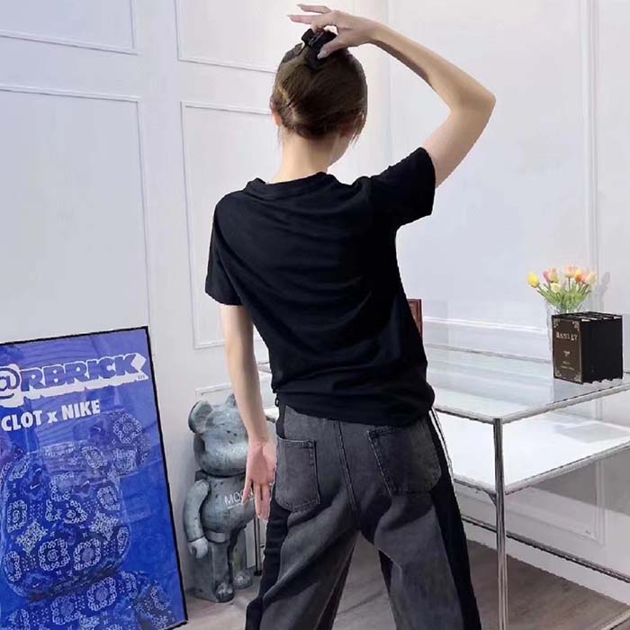 G*u*i women gg vintage logo print t-shirt black cotton jersey crewneck short sleeves