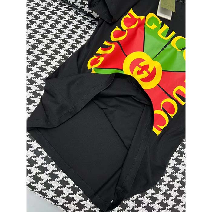 G*u*i men gg vintage logo print t-shirt black cotton jersey crewneck short sleeves