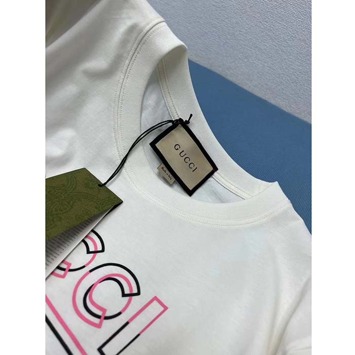G*u*i women gg vintage logo print t-shirt off white cotton jersey crewneck