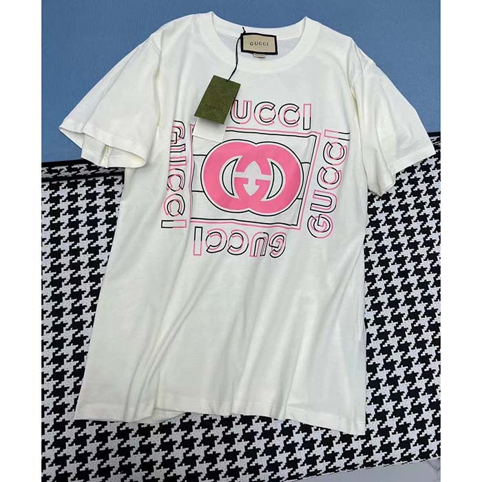 G*u*i women gg vintage logo print t-shirt off white cotton jersey crewneck
