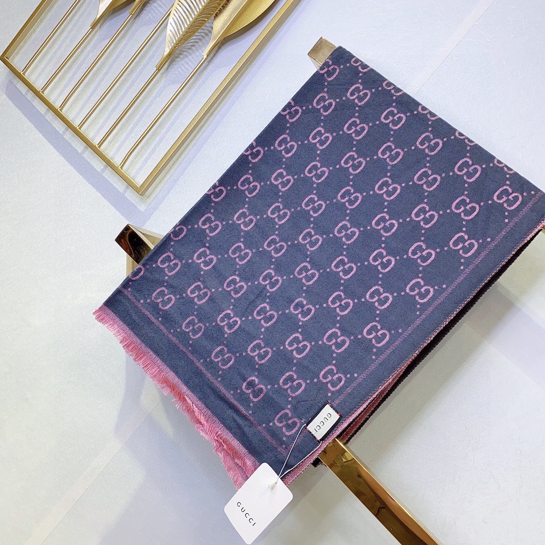 G*u*i women gg wool scarf graphite pink gg fringe edges